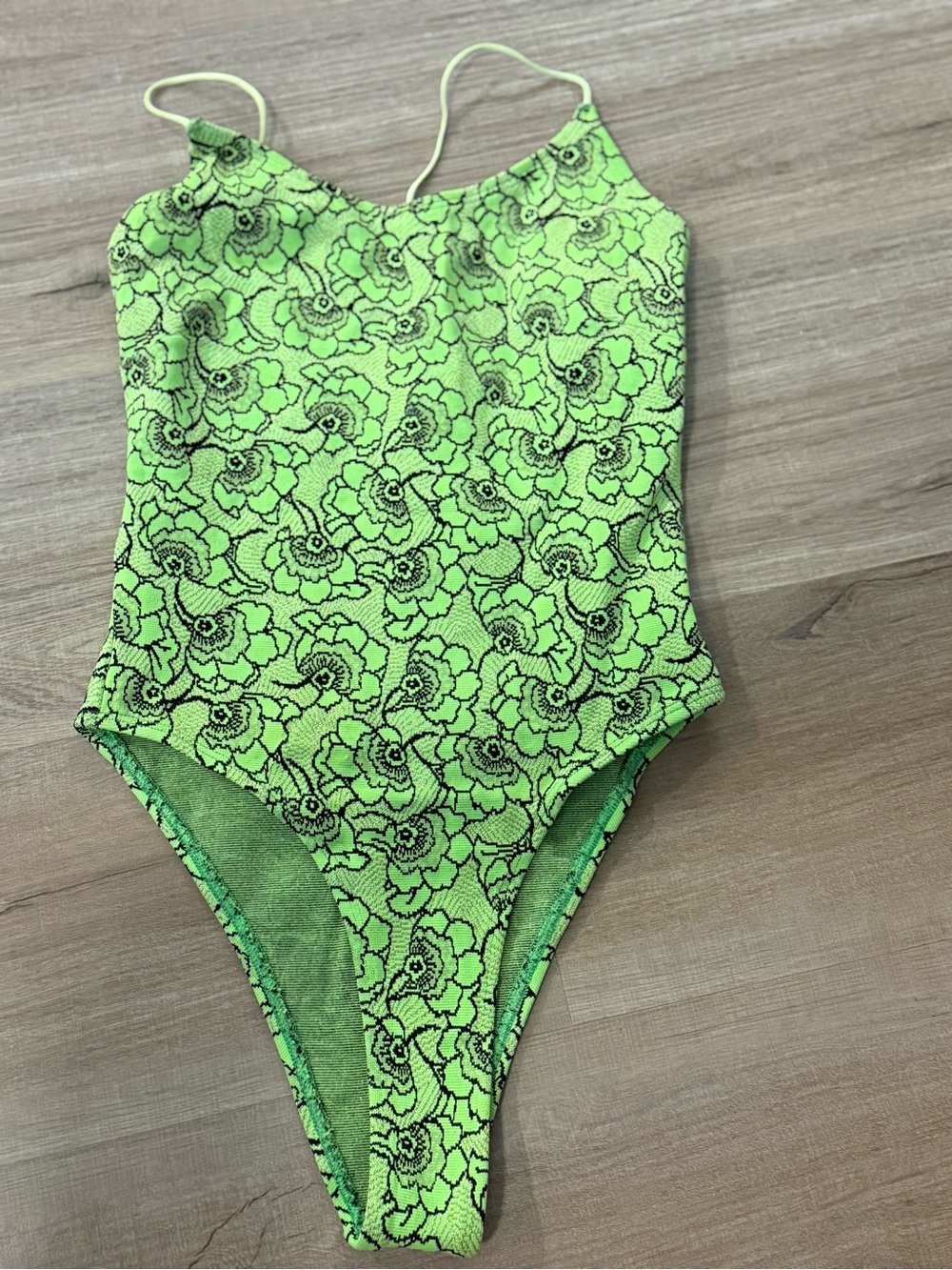Leslie Amon Paris- Neon Green Floral One-Piece Swimsuit